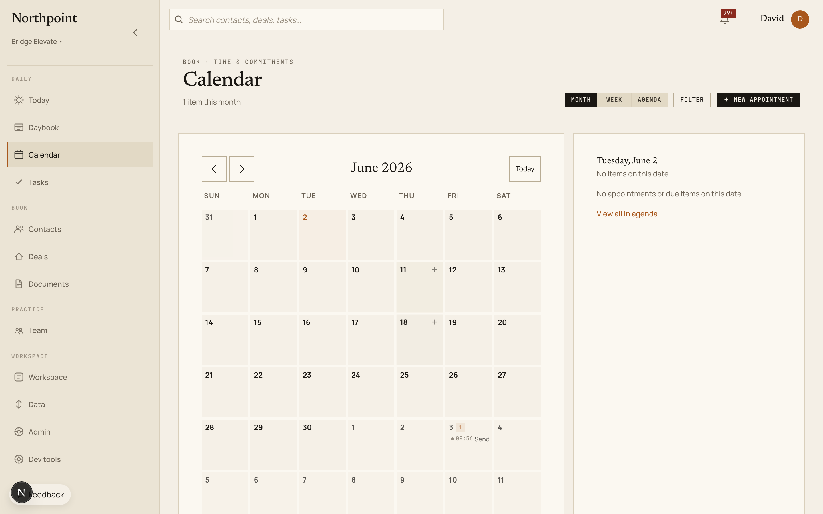 Northpoint Calendar month view